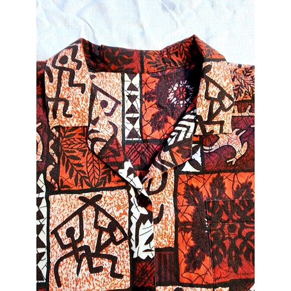 VTG 60s Hawaiian Red Tribal Floral Petroglyphs Shirt & Capri Short Set XL Hawaii - Picture 14 of 16